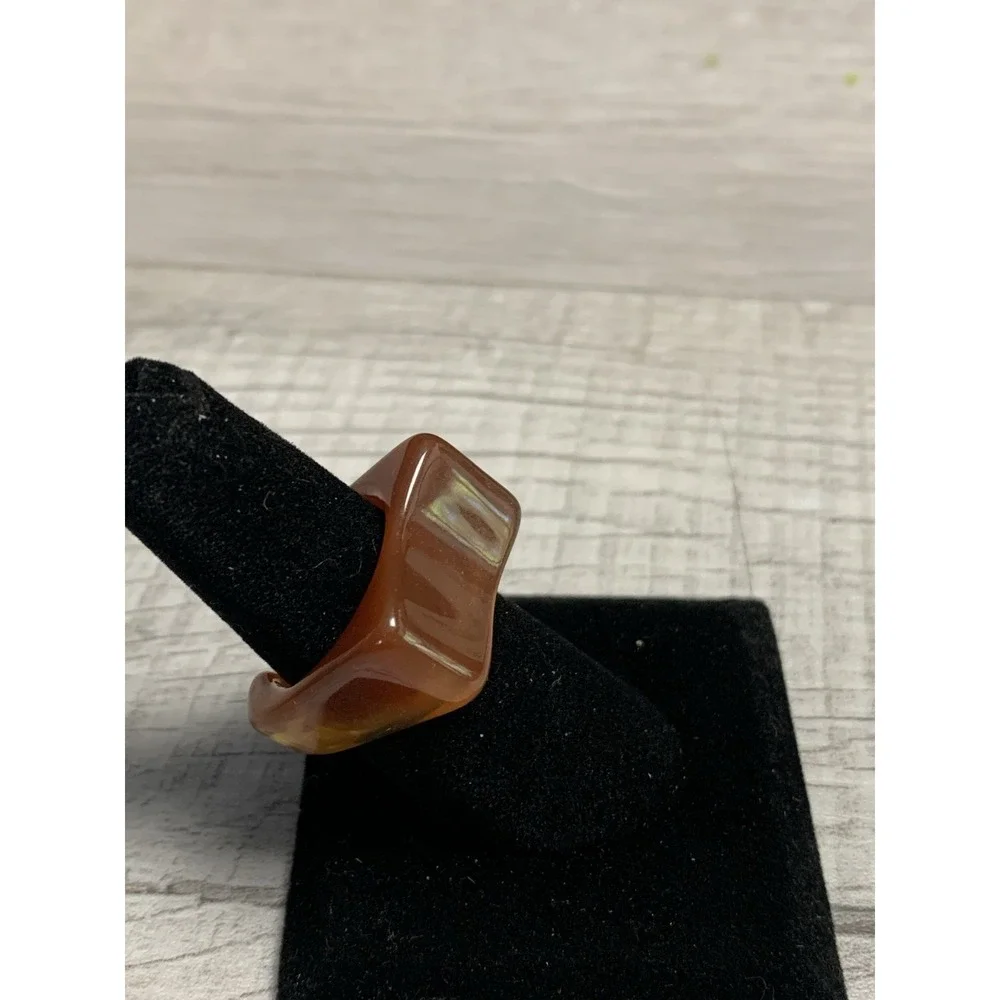 Colorful Acrylic Ring - Transparent Resin Geometric Square Irregular Ring Rust